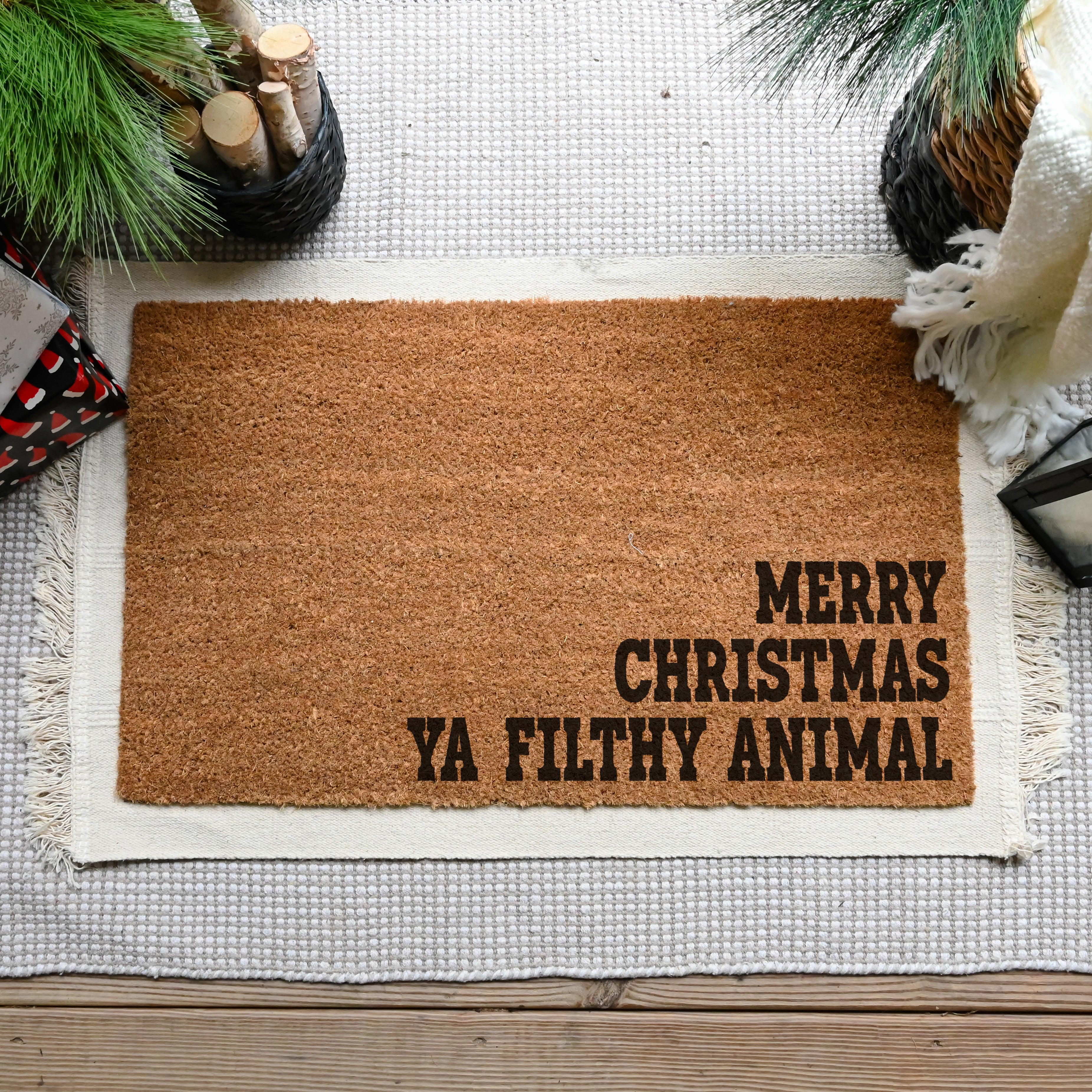 Merry Christmas Ya Filthy Animal Doormat.  Coir doormat. Christmas doormat.