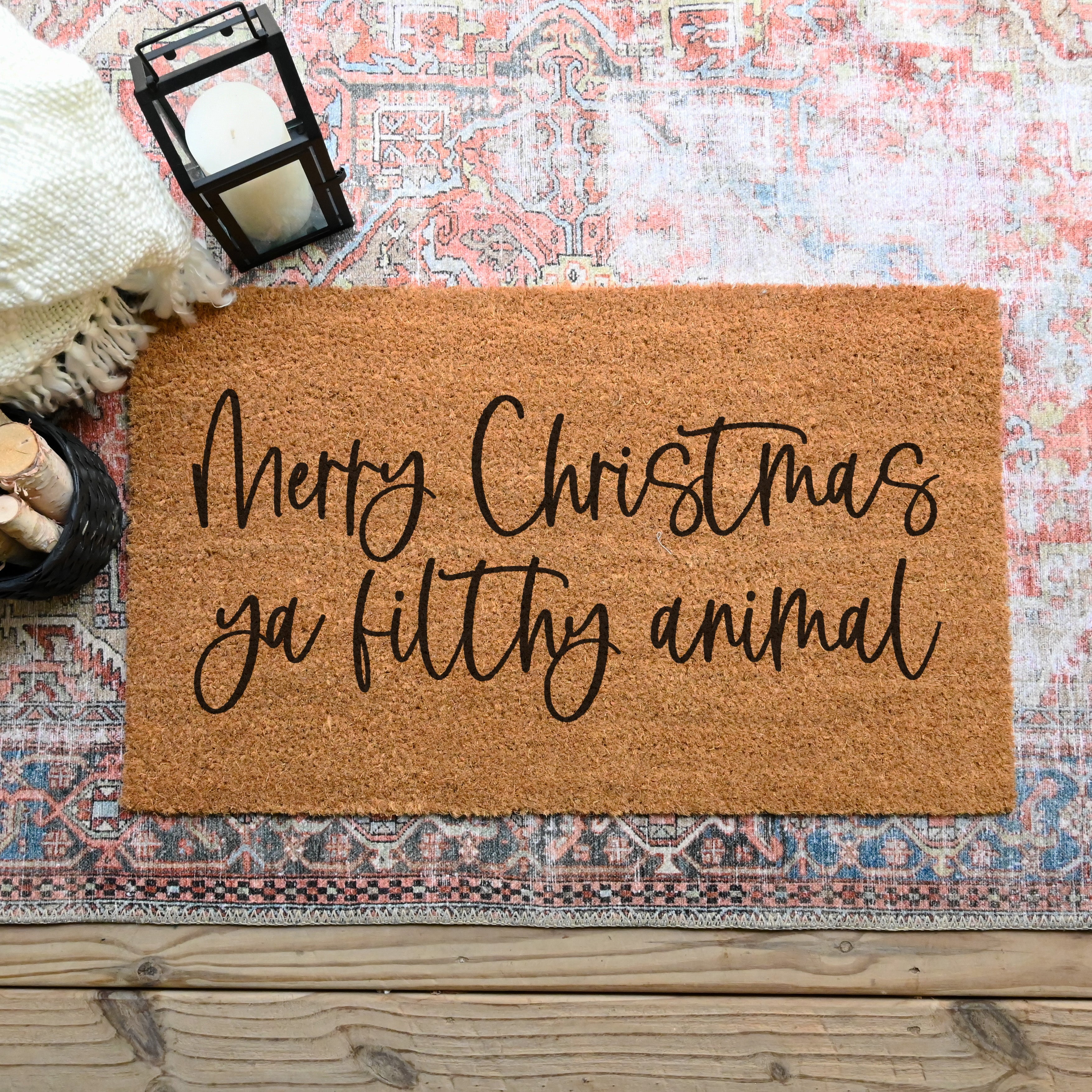 Merry Christmas Ya Filthy Animal Doormat.  Coir doormat.  Christmas doormat.