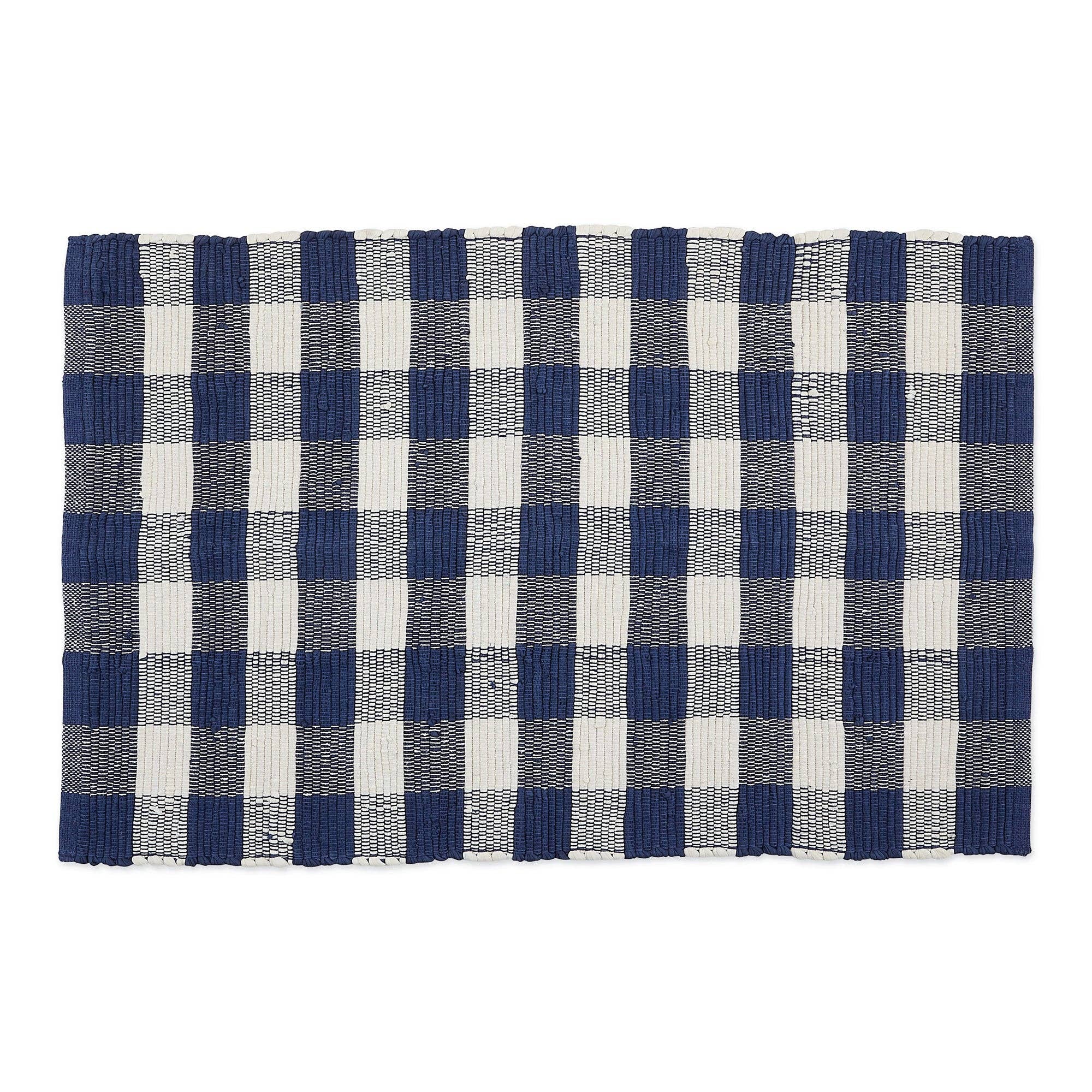 Navy & Cream Buffalo Check Rag Rug