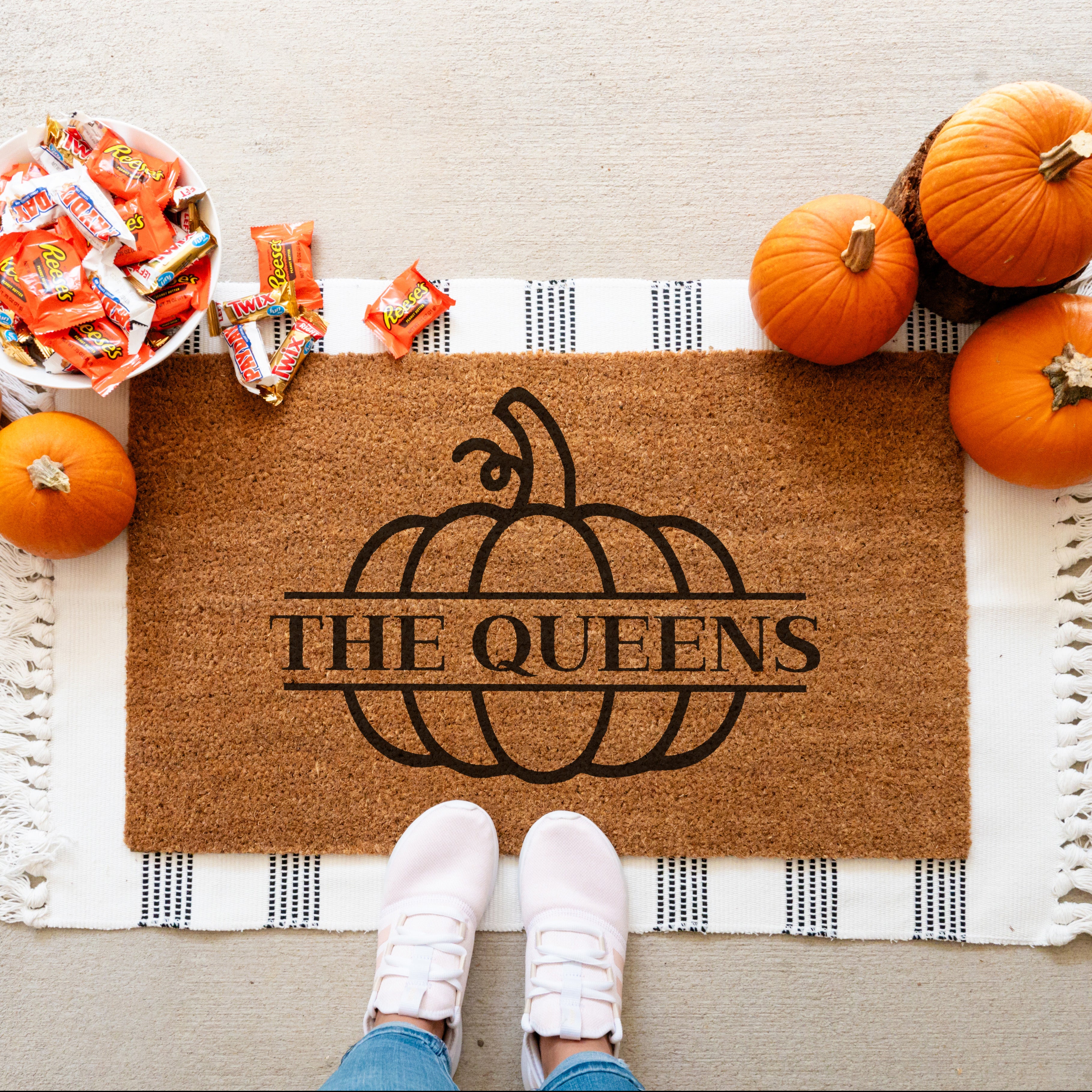 Personalized Split Pumpkin Doormat - Hamlin Row