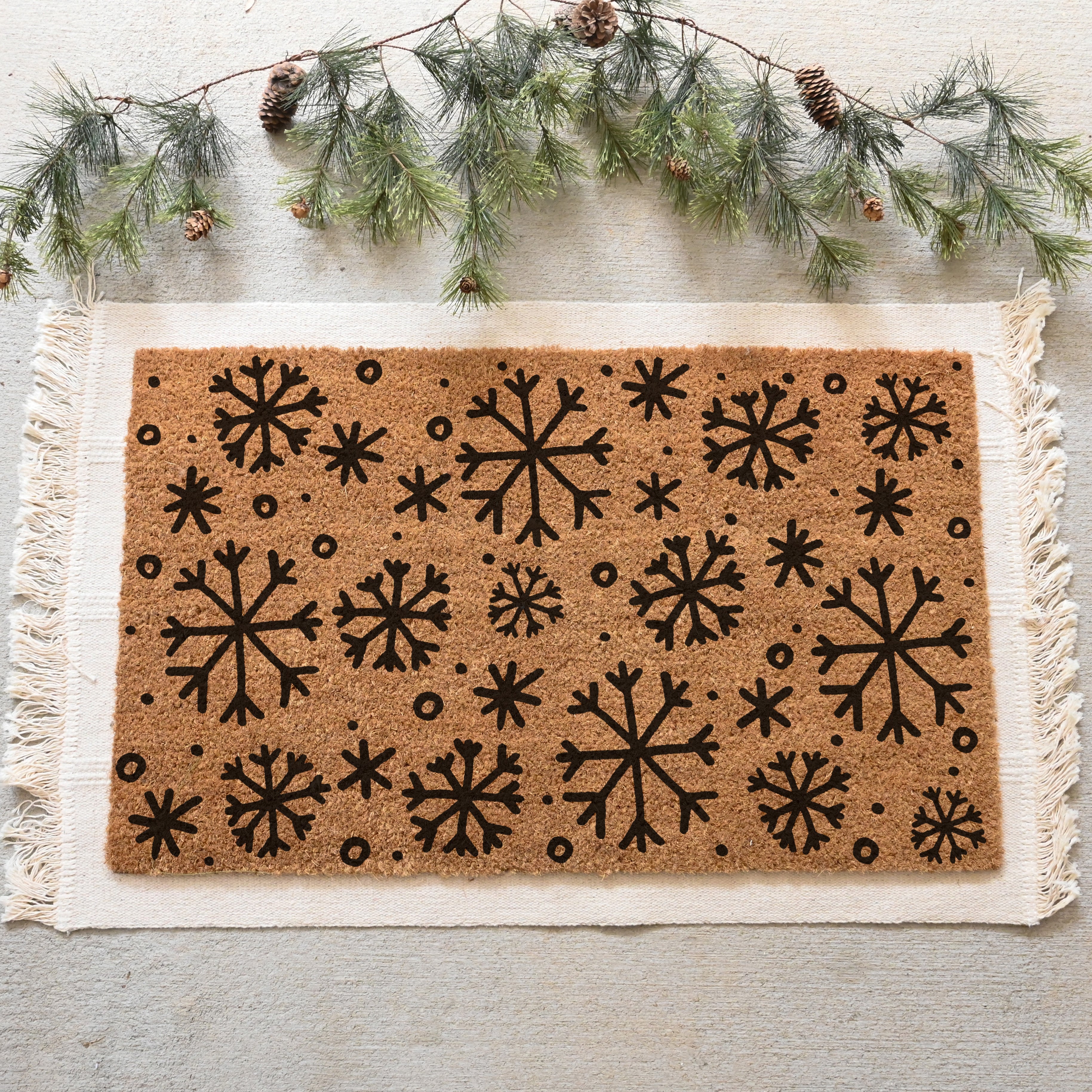 Snowflakes Doormat.  Coir doormat.  Christmas doormat.