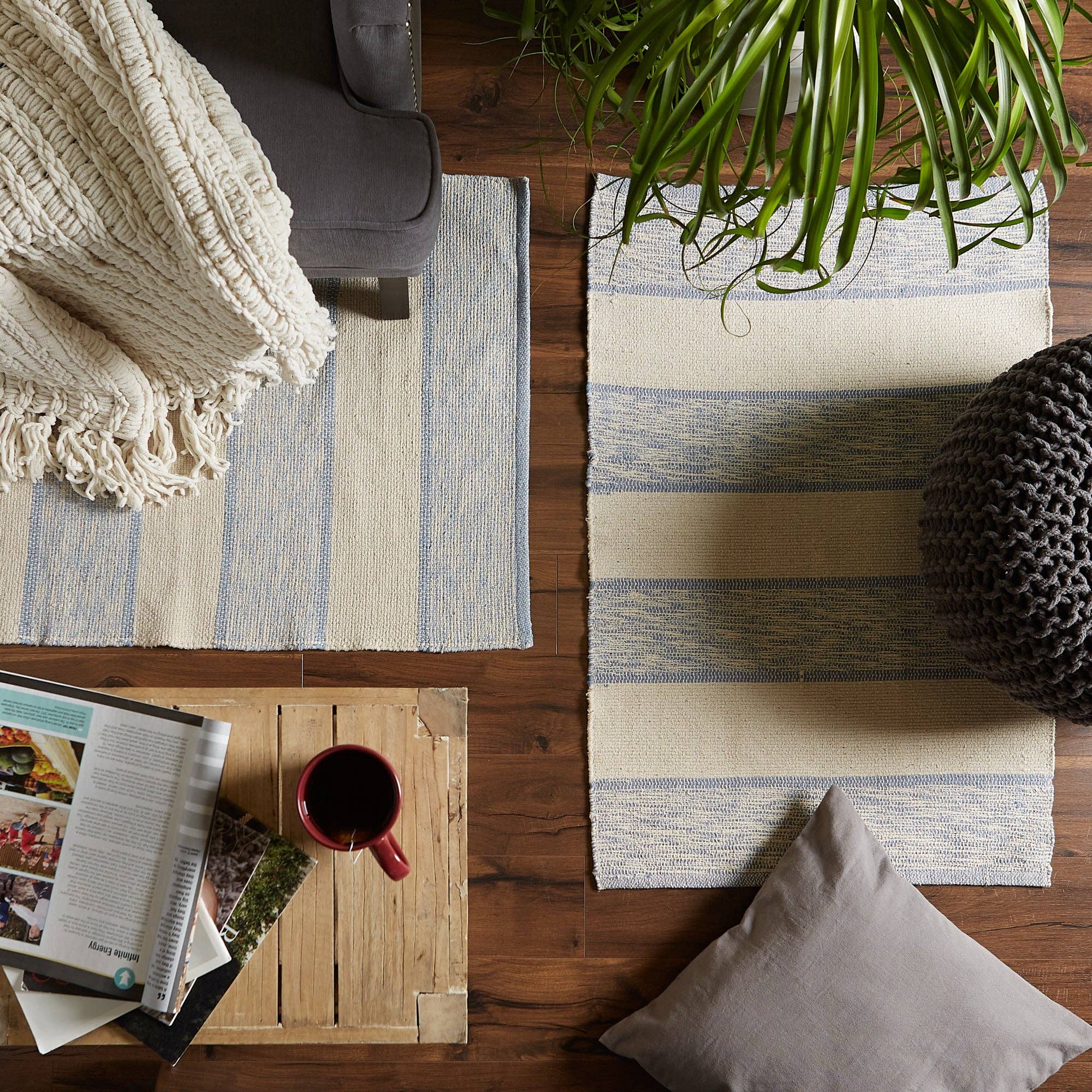 Stonewash Blue Variegated Stripe Recycled Yarn Rug 2X3