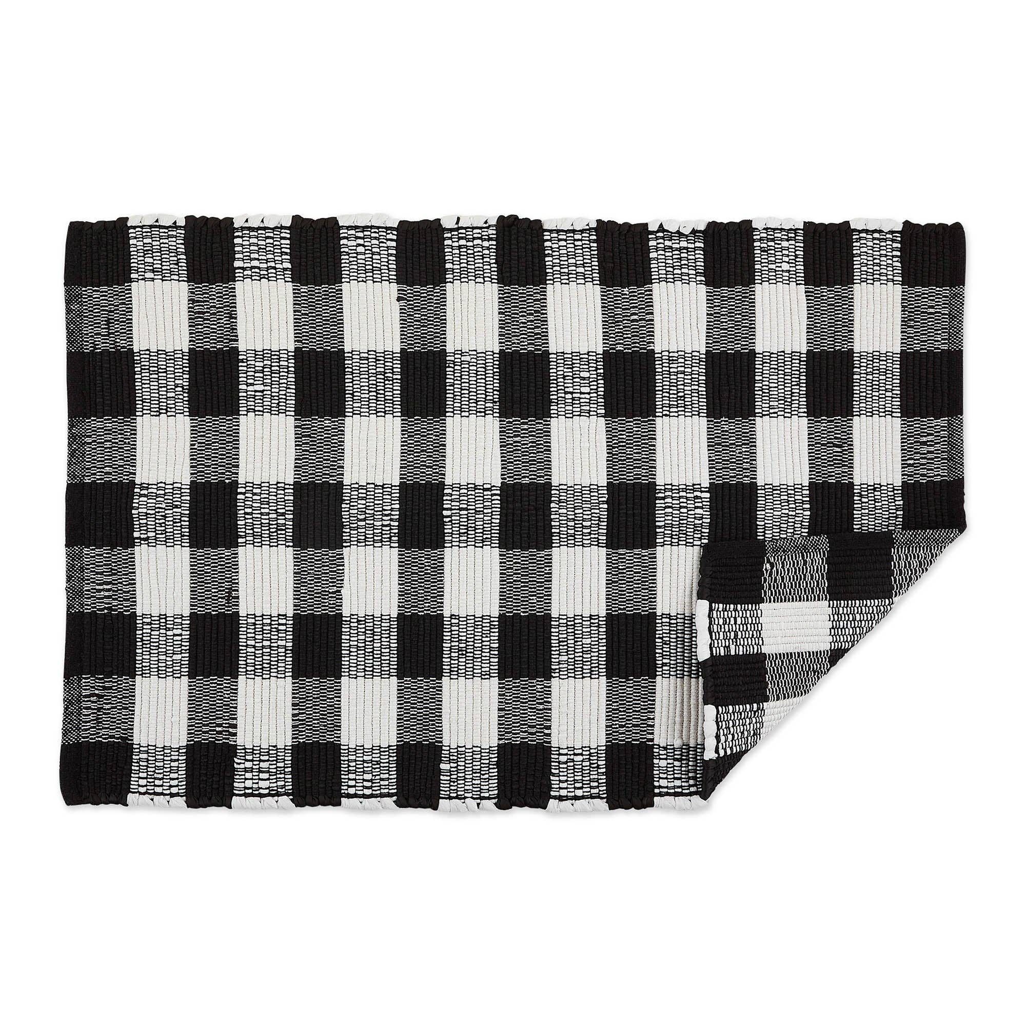 black and white buffalo check striped rug 2x3