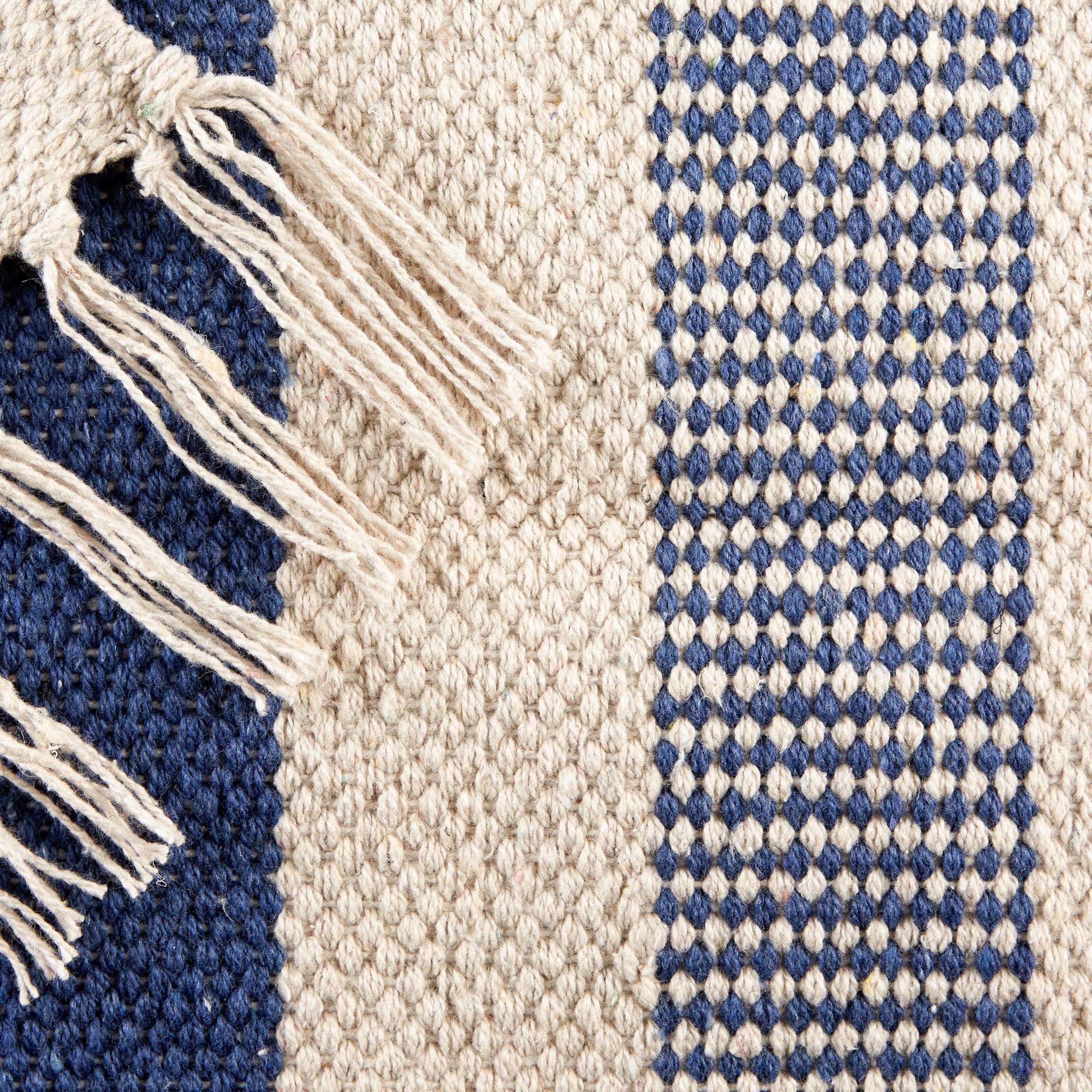 French Blue Combo Stripe Hand-Loomed Rug 2X3 Ft