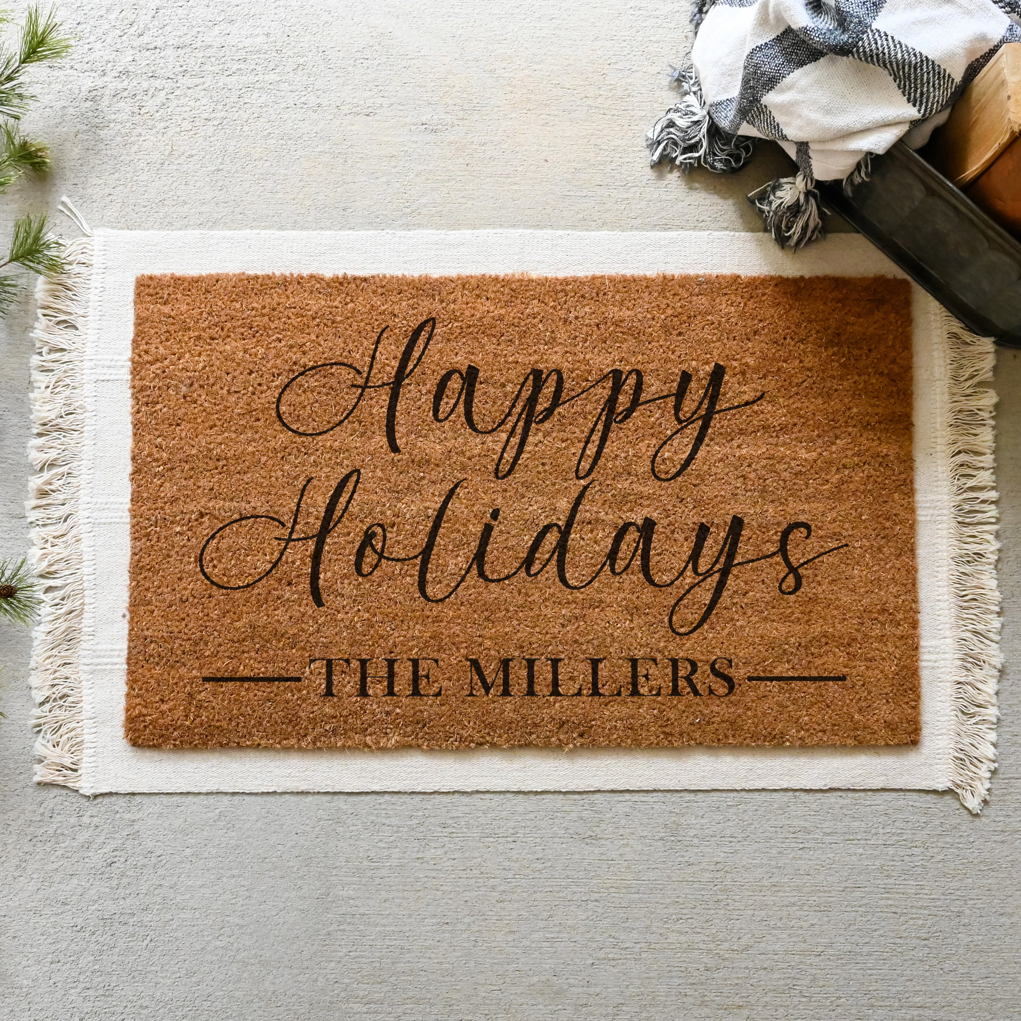 Personalized Happy Holidays Doormat.  Coir doormat.  Christmas Doormat.