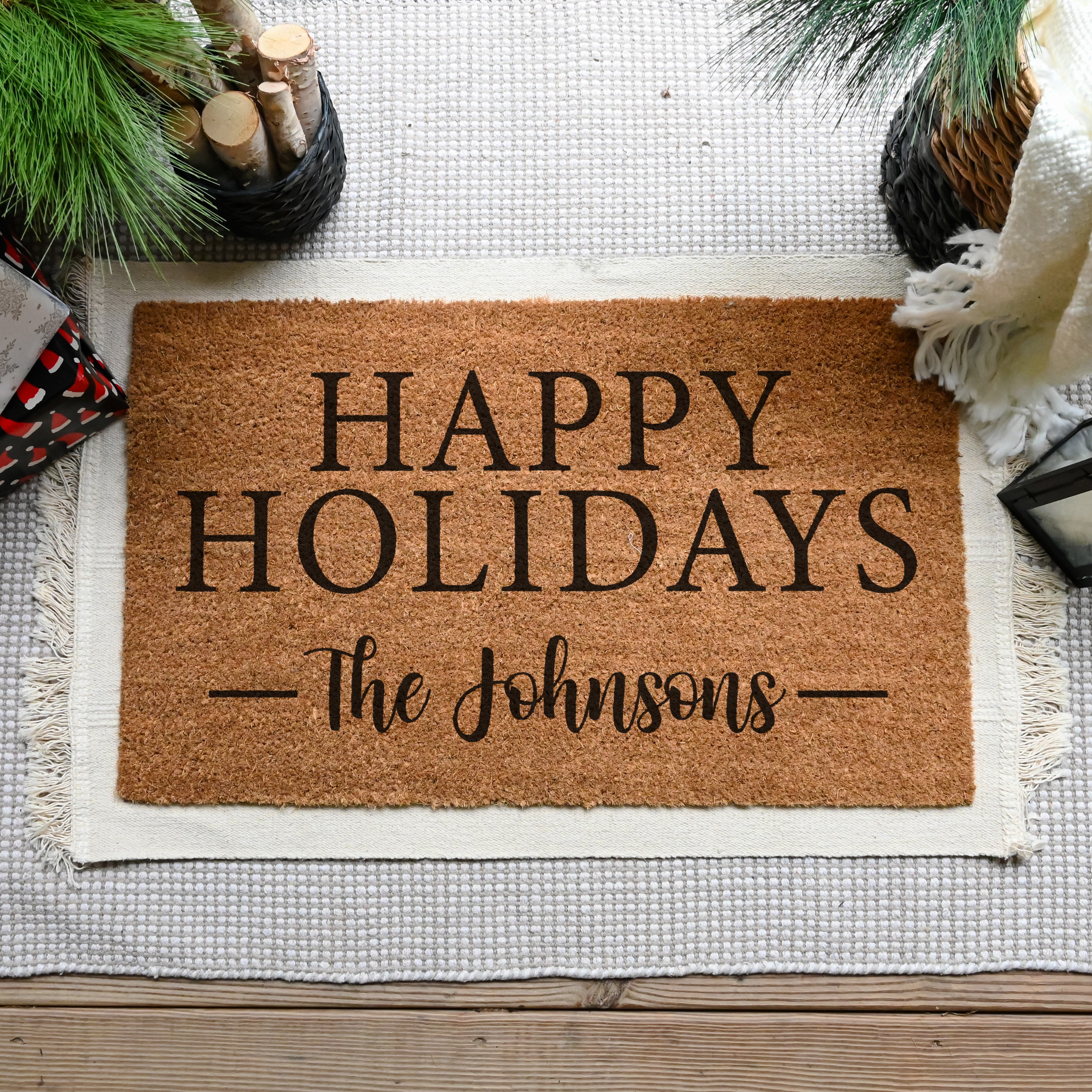 Personalized Happy Holidays Doormat.  Coir doormat.  Christmas Doormat.  Custom doormat.