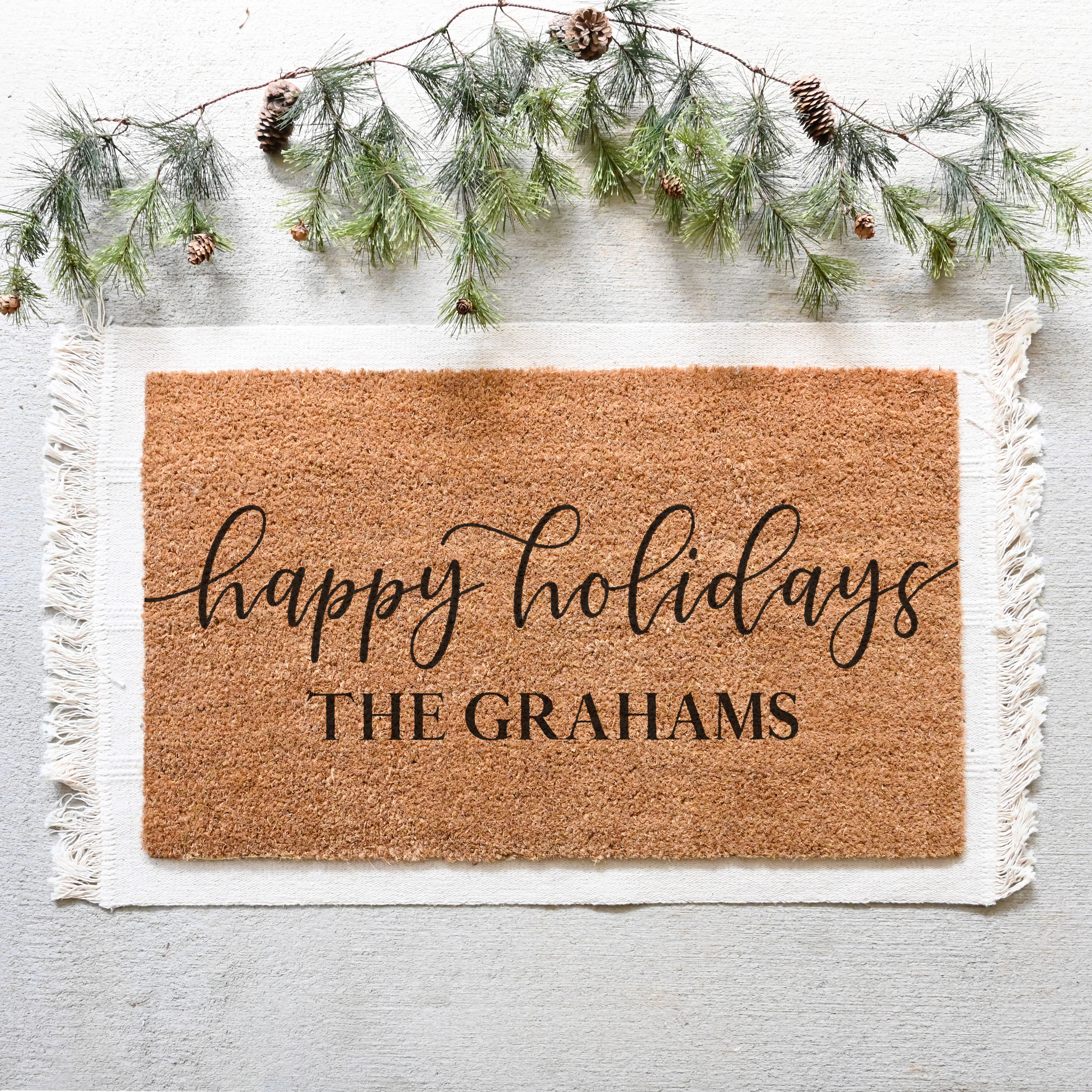 Personalized Happy Holidays Doormat.  Coir doormat.  Christmas Doormat.