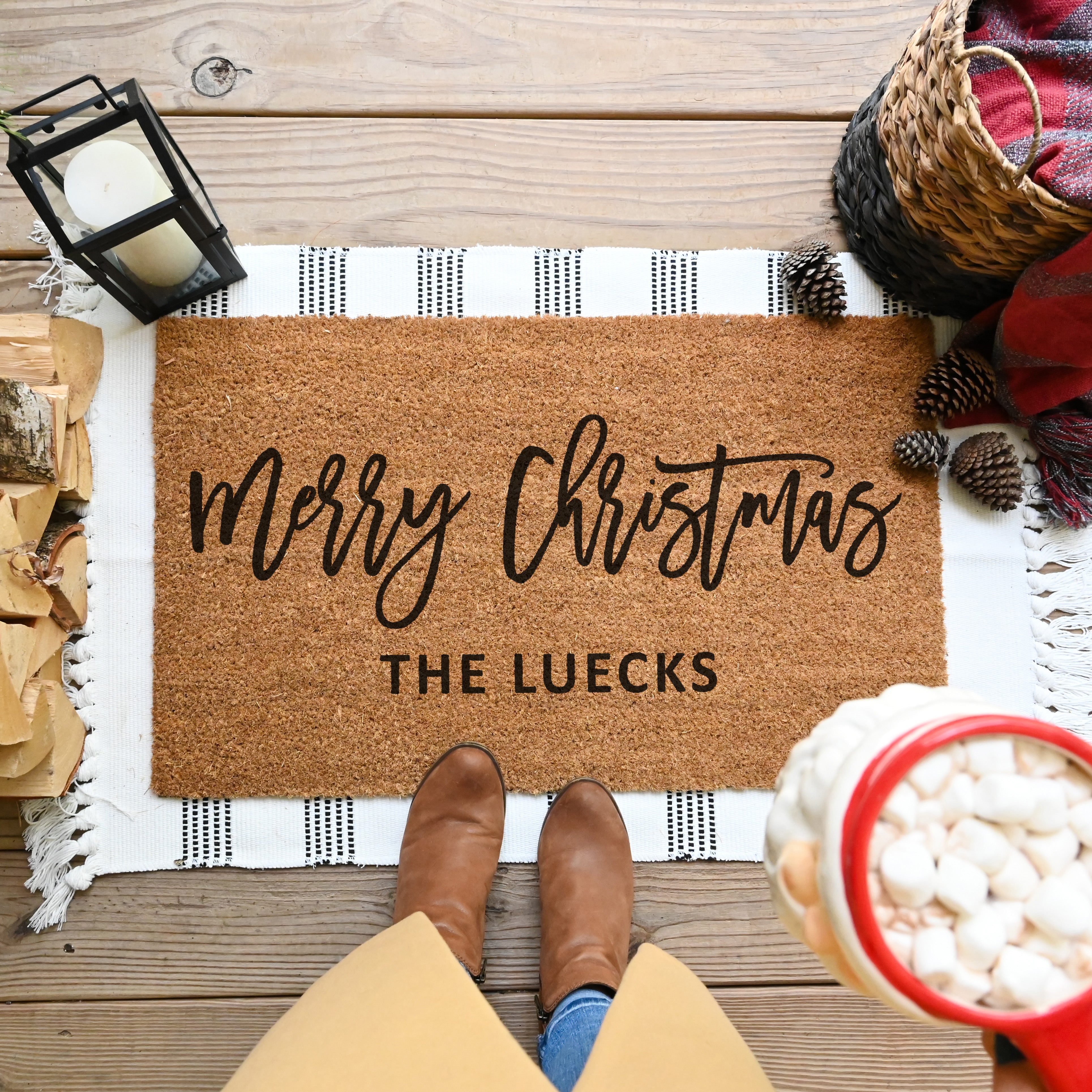 Personalized Merry Christmas Doormat. Coir doormat.  Christmas Doormat.