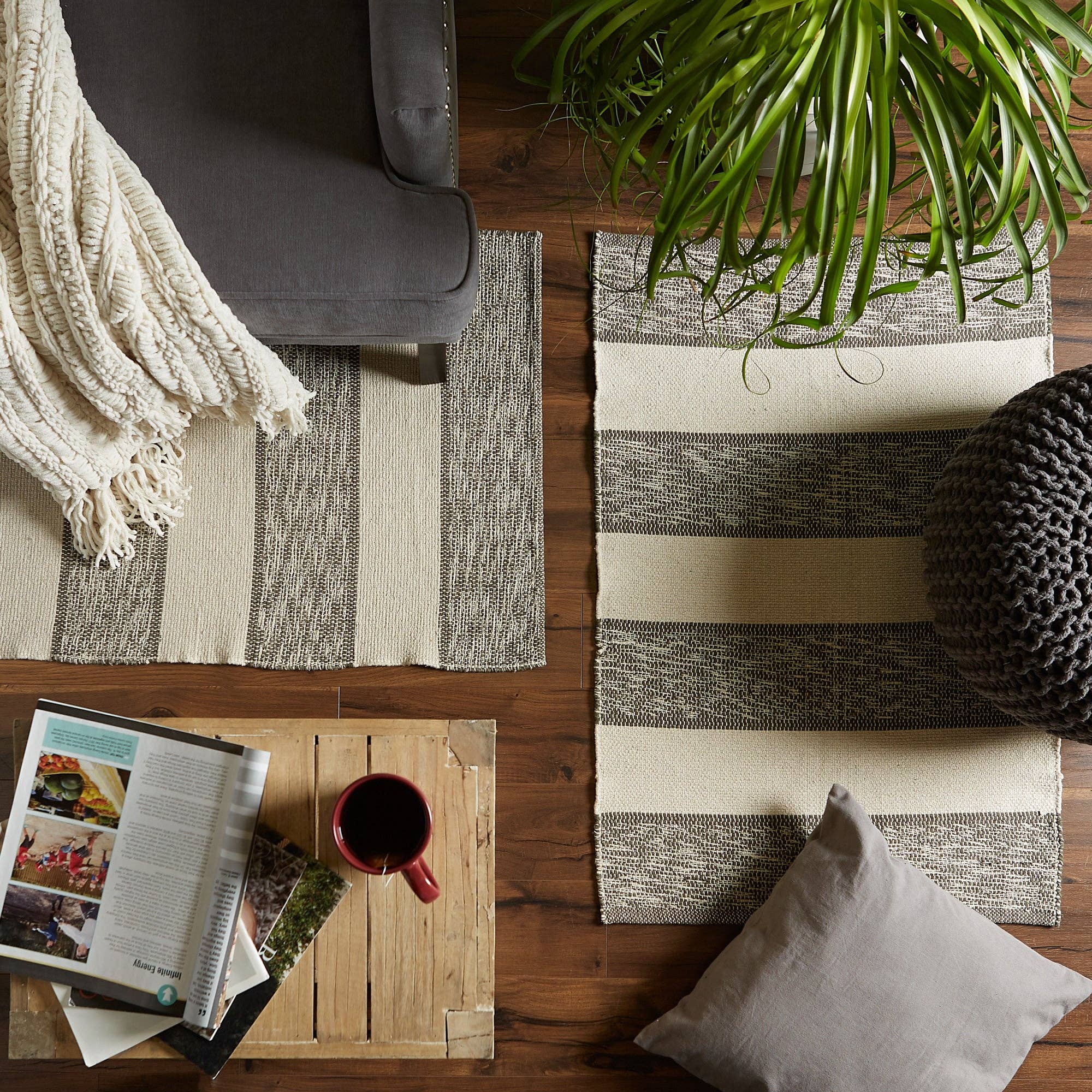 green striped recycled striped yarn rug 2x3