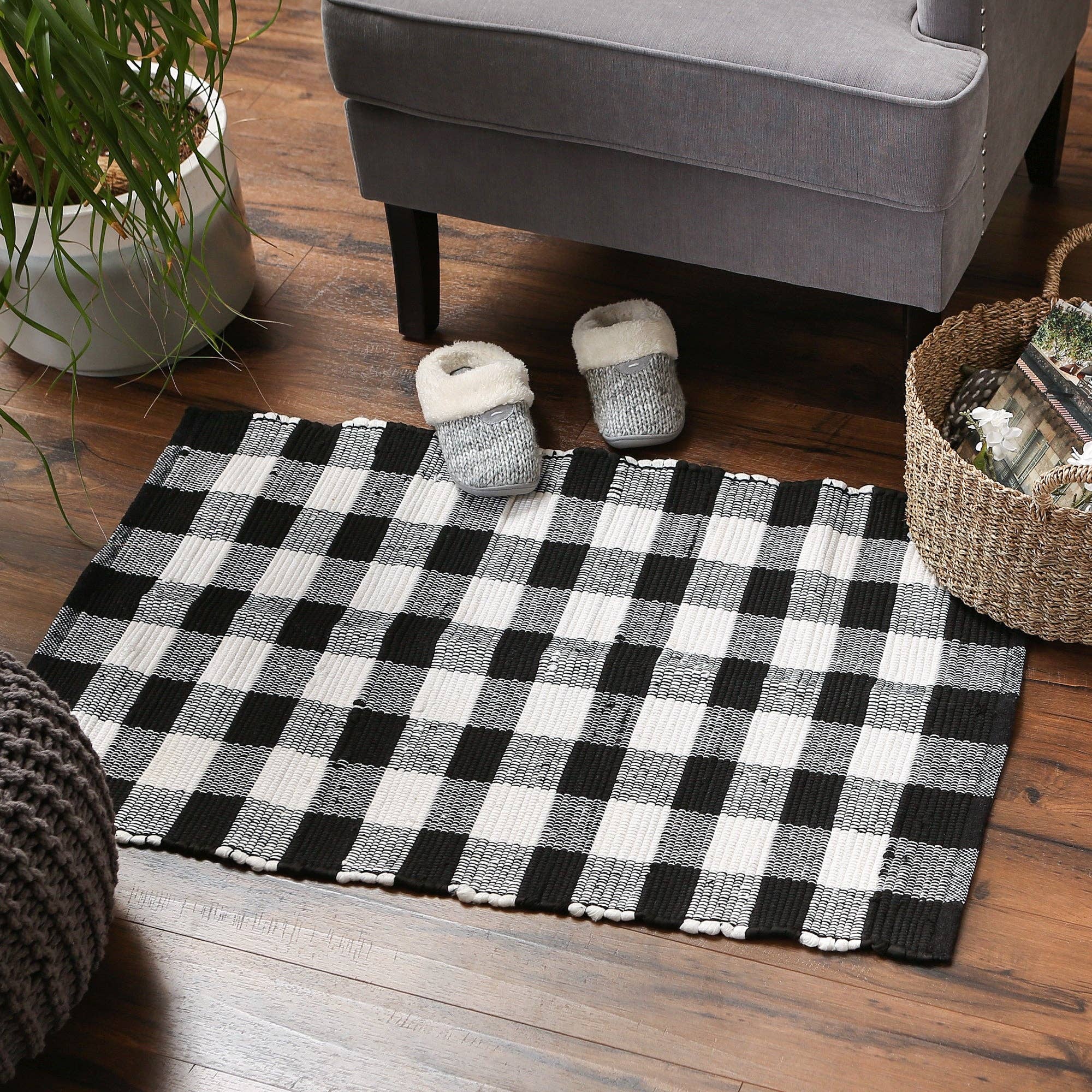 black and white buffalo check striped rug 2x3