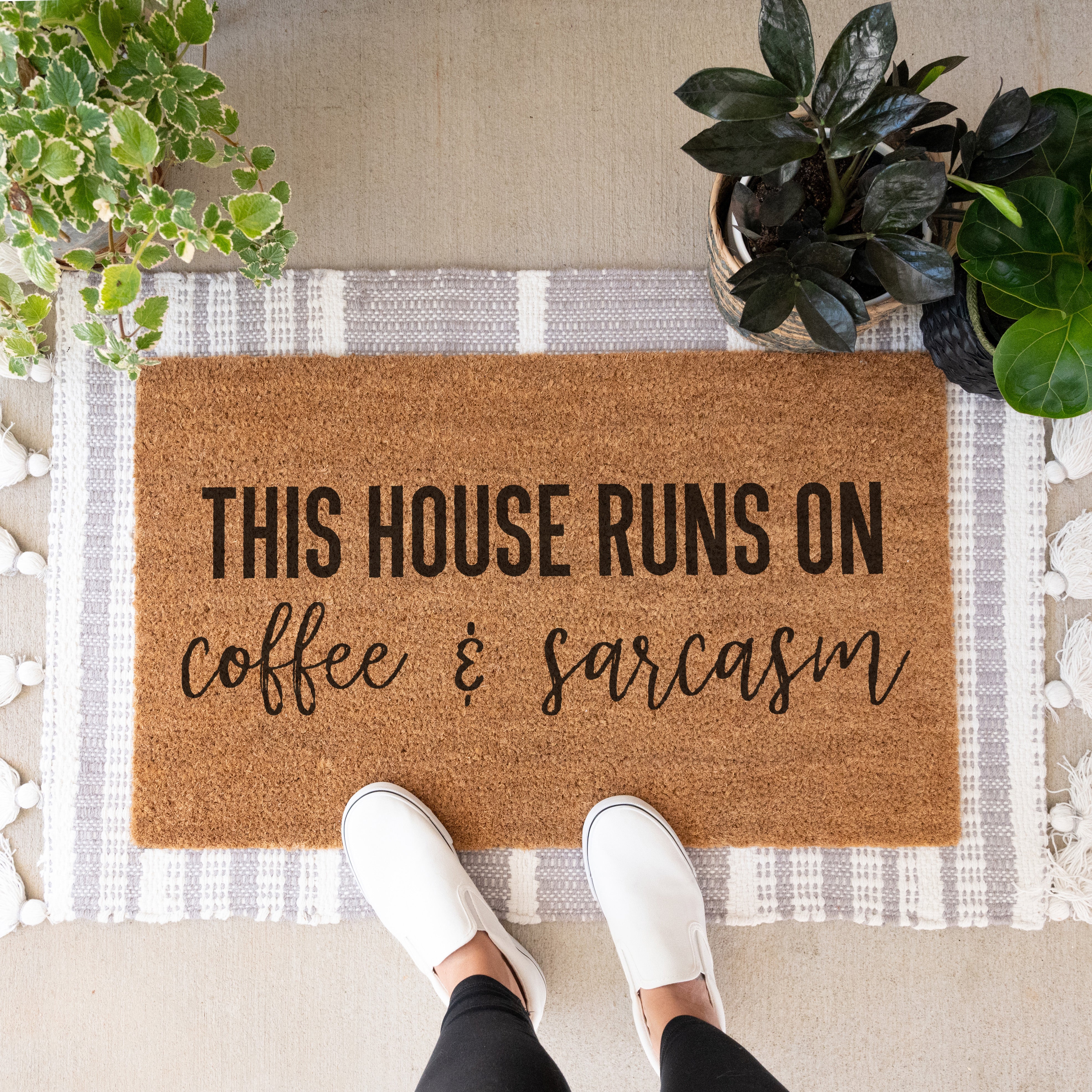 This House Runs On Coffee & Sarcasm Doormat